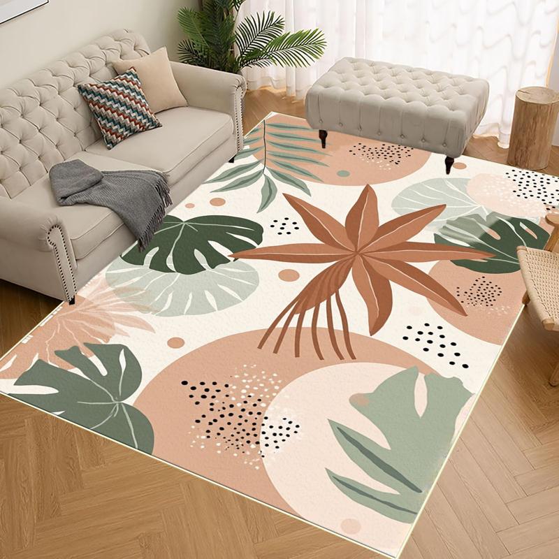 Boho Pink Green Botanical Area Rug Large Tropical Leaf Design For Living Room Bedroom And Natural Modern Home Decor