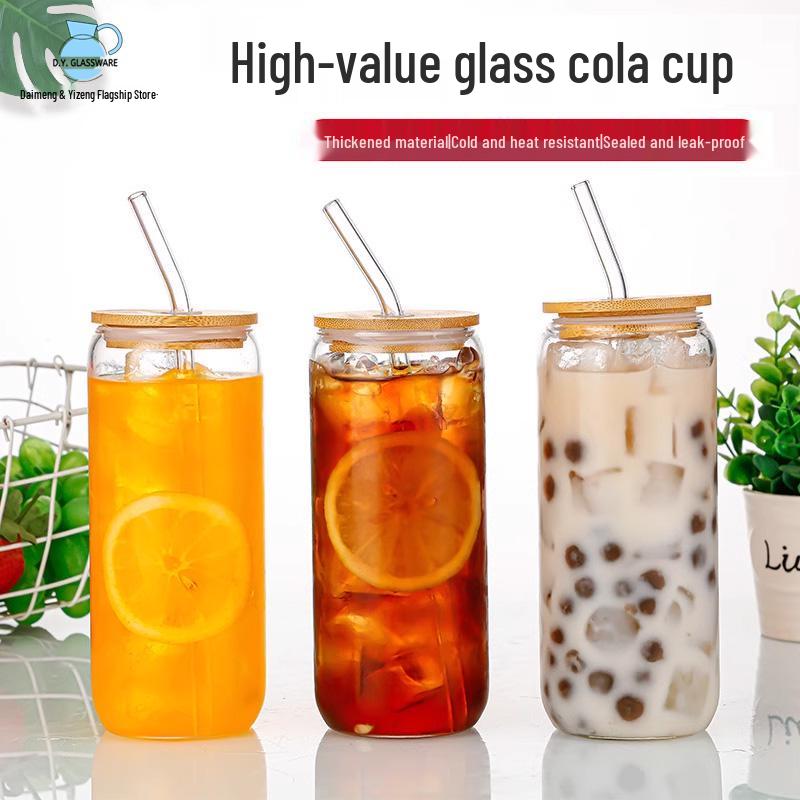 Pahar cu pai din borosilicat rezistent la căldură pentru băuturi reci, cafea și apă