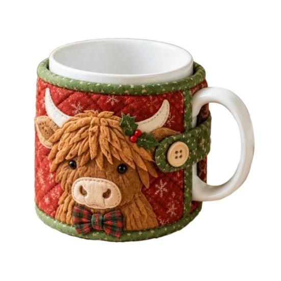 Holiday Quilted Mug Cover Craft Christmas Cozy Sewing Kit, DIY Fabric Kit with Festive Themed Kits Patterns, Sleeve Making for Beginners, Handmade