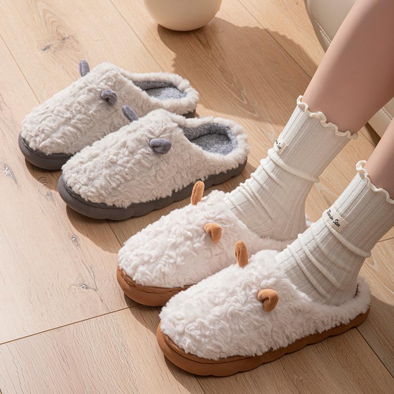Autumn and winter cotton slippers winter plush couple home indoor plush thermal slippers