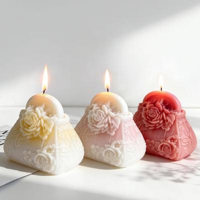 3D Relief Rose Flower Handbag Silicone Mold DIY Aroma Candle Gypsum Casting Molds Lady Purse Home Decoration Crafts Making