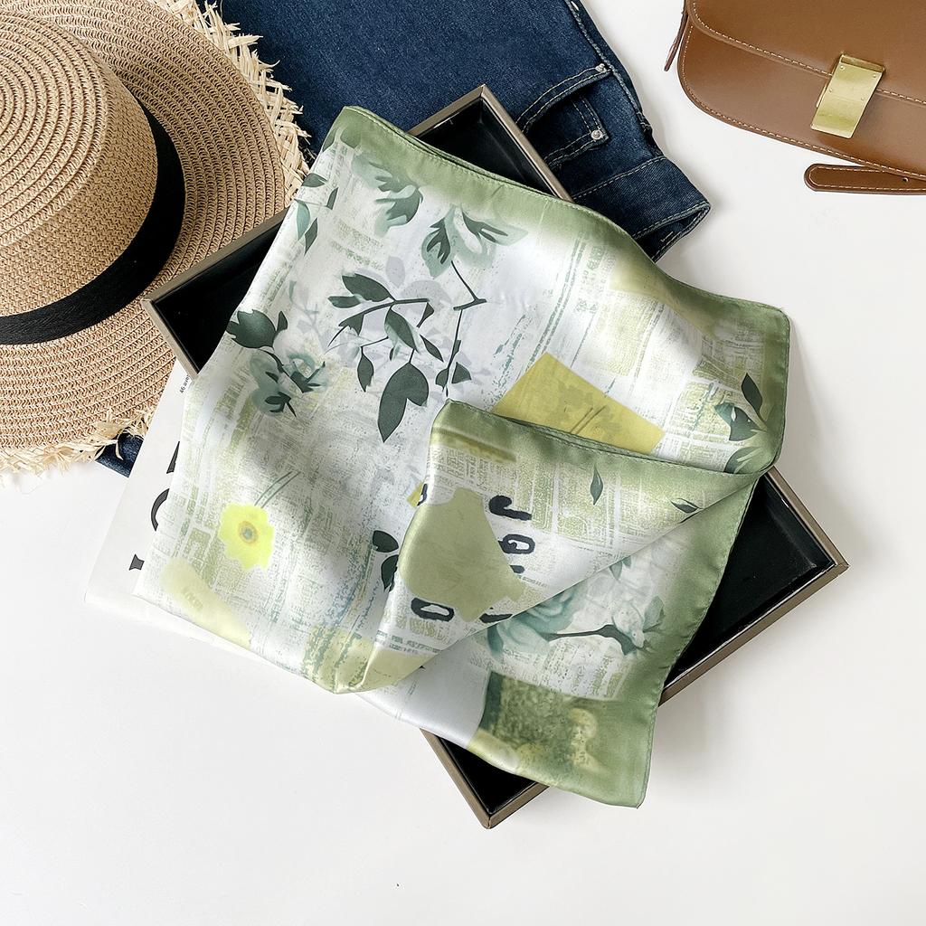 Fresh And Sweet Flower Silk Scarf Square Scarf Women'S Literary And Decorative Headscarf Square Scarf High-End Silk Scarf Thin