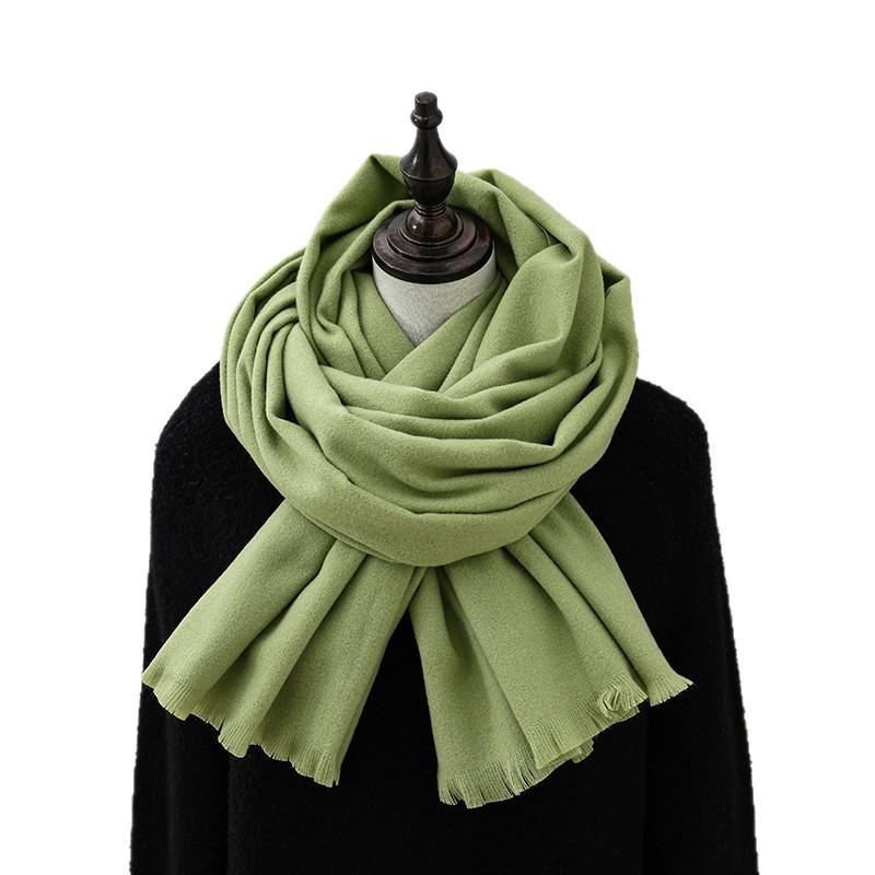 Womens Wool Blend Scarf Winter Warm Short Fringe Solid Color Shawl Wrap Stylish Oversized 195x70cm