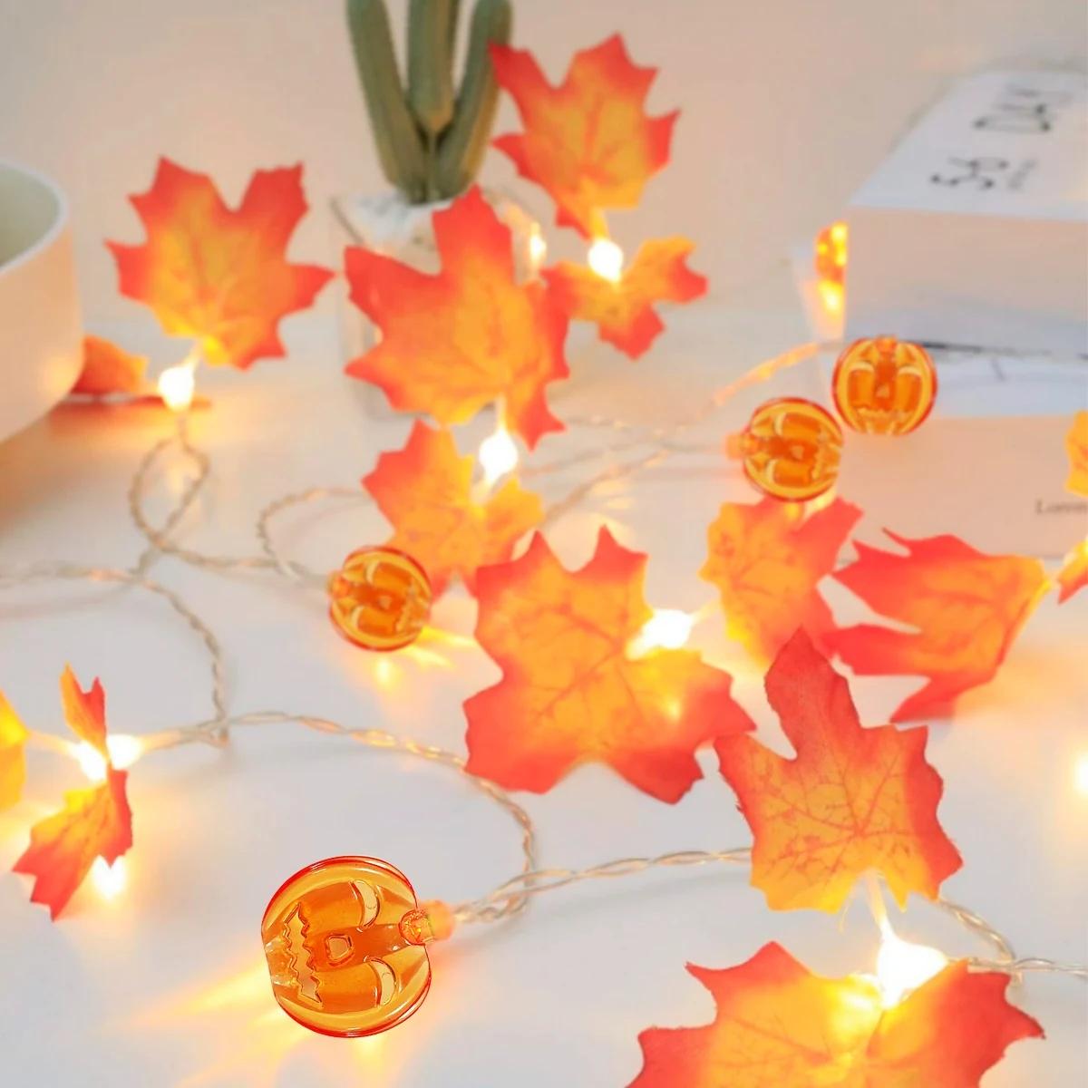 

1pc Maple Leaf & Pumpkin 10/20 LED String Lights Battery Operated For Home Indoor Outdoor Halloween Holiday Party Decoration 1.5M10LED теплим білим кольором
