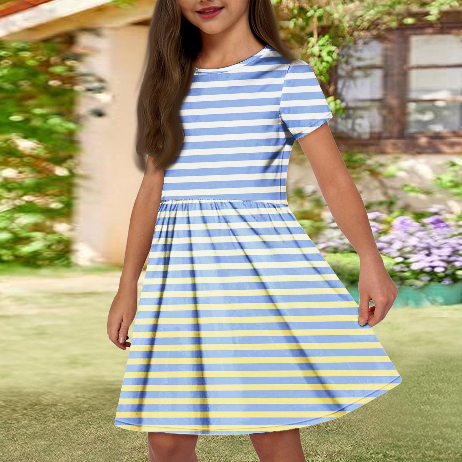 

Летнее платье для девочек, однотонное платье без рукавов с принтом и карманом, повседневное платье, вечернее платье с короткими рукавами 160