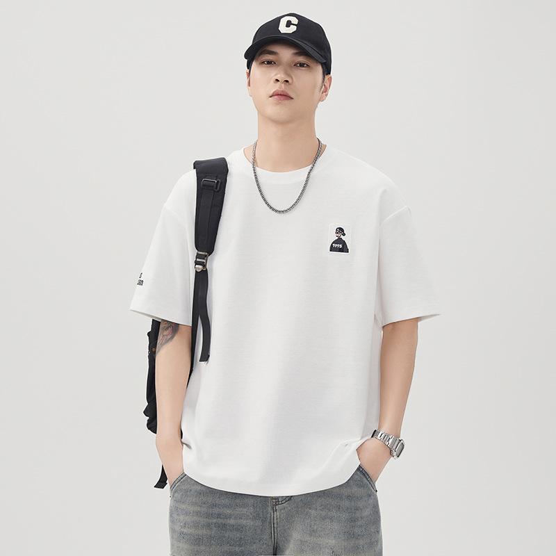 New Summer American Heavy Short-sleeved T-shirt Men's Personalized Embroidered Loose Round Neck Top