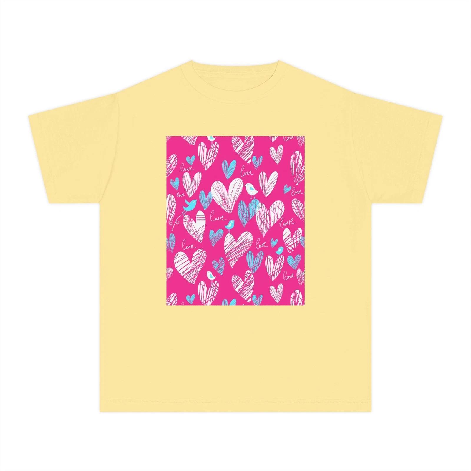 Pink Scribble Hearts Youth Tee M