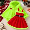 Girls Christmas Cape Dress with Fur Trim Red Holiday Performance Costume for Toddlers 1-6 Years Fancy Party Dress Accessory