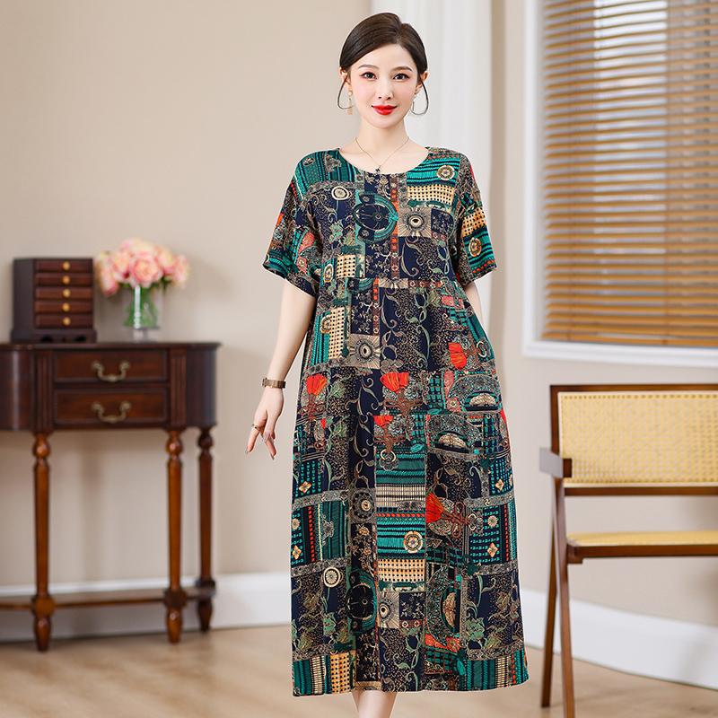 Plus Size Floral Dresses for Women  Oversize Loose Short Sleeve Summer Long Dress Middle-aged Women Summer Sundresses