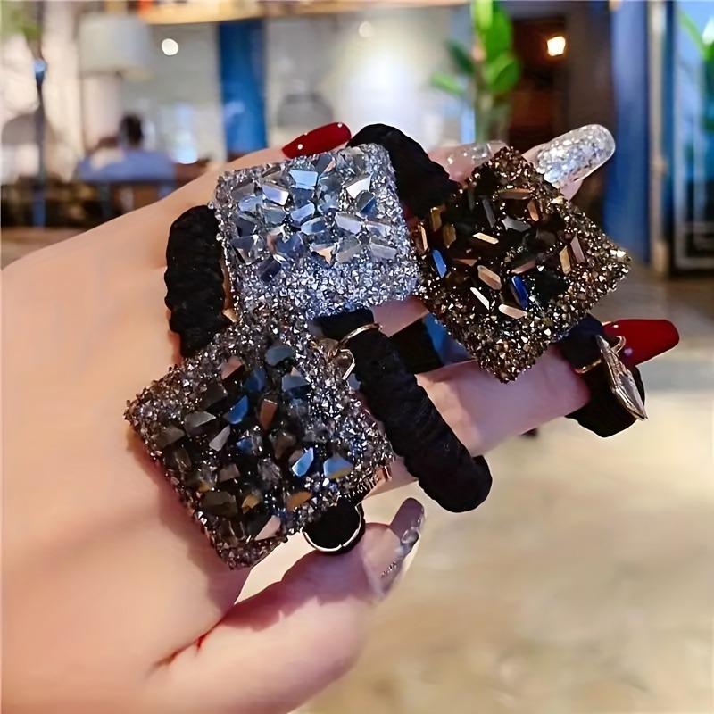 Korean Style Rhinestone Heart Hair Tie Four-Leaf Clover Square Hair Tie Easy Temperament to Tie Hair Rubber Band