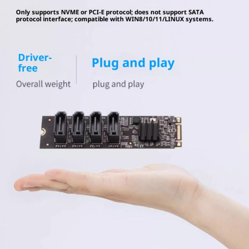 NVME to M2 PCIe Expansion Card 4 Port SATA3.0 Controller Adapter Reliable Storage Solution for Home Servers