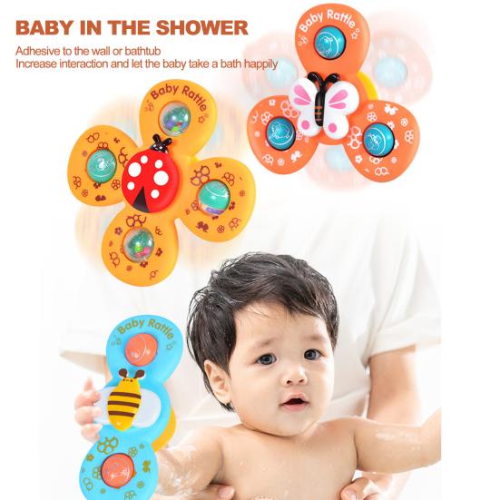 3 ks/sada Hračka do vany Baby Spinner s přísavkou Kreslené zvířátko Zábava Vzdělávací Kojenec Batole Točící se hračka Fidget Dětský dárek