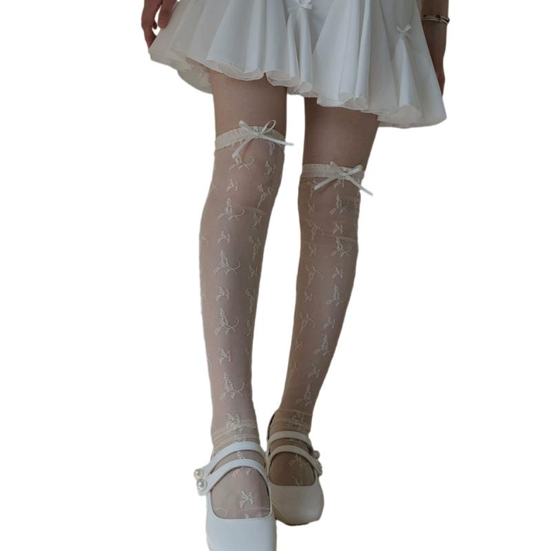 Women s Ruffle Lace Thigh High Stockings Nylon Stockings Sheer Silk Stockings Thin Over the Knee Socks Cosplay Stockings абрикосовый