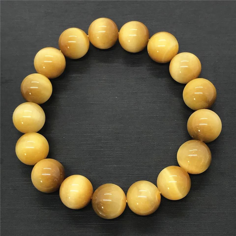 12mm Natural Gold Tiger Eye Stone Bracelet Jewelry for Women Man Healing Gift Beauty Crystal Beads Reiki Gemstone Strands