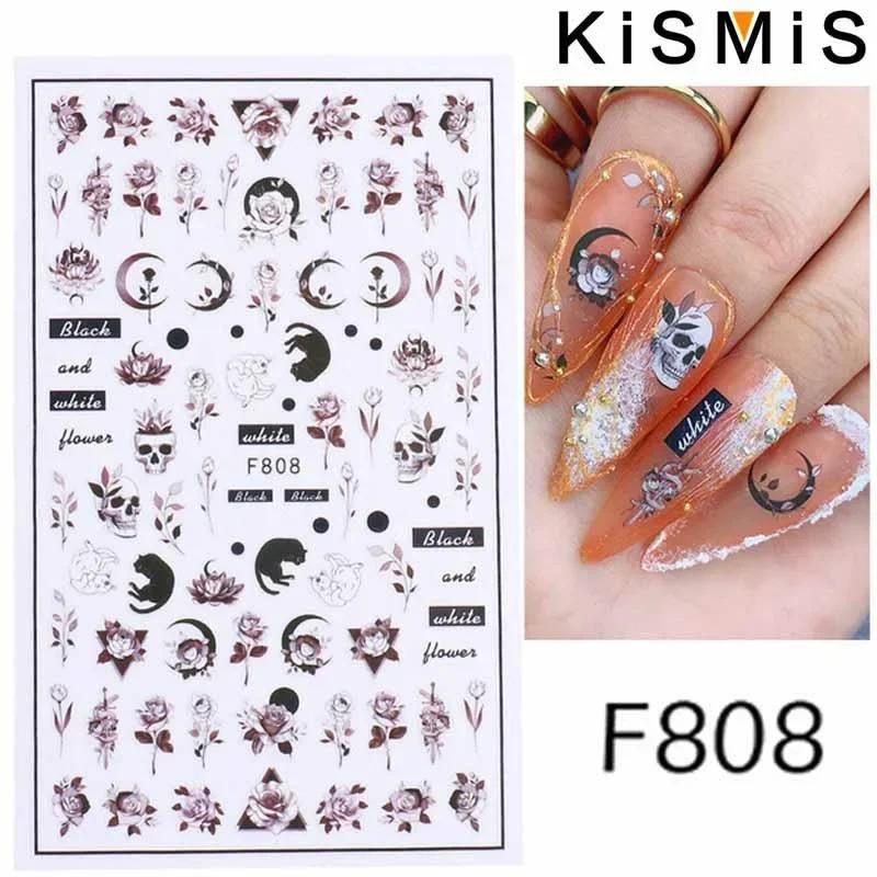 

Holographic 3D Black Geometric Flower Nail Art Stickers Self-Adhesive Women Manicure Decoration