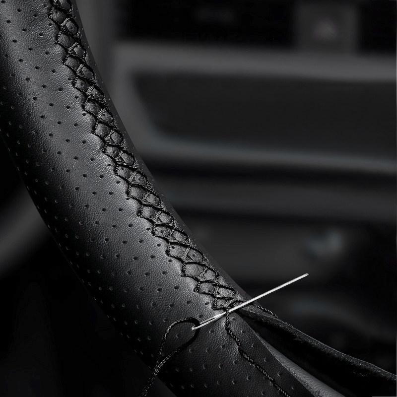 For VW Golf 6 Jetta MK6 Bora Polo Sagitar Santana Car Accessories Black Perforated-Microfiber Leather Steering Wheel Cover Trim