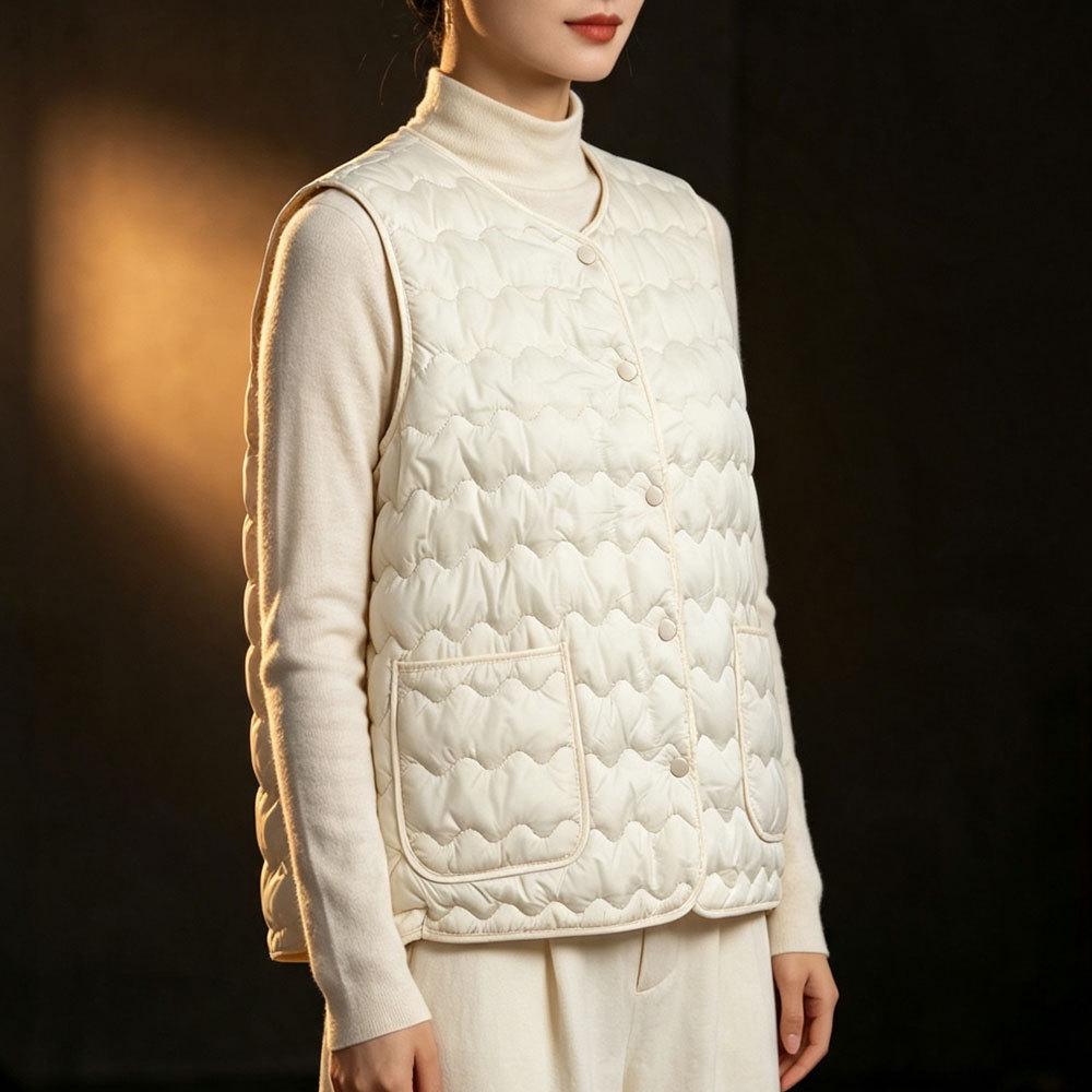 Women's 2025 Collarless Cotton Vest - Autumn/Winter Large Size Round Neck Waistcoat