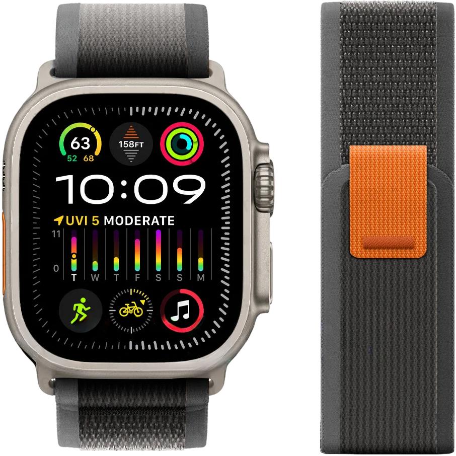 Nylon Strap for Apple Watch 1/2/3/4/5/6/7/8/9/10/11/SE Ultra 1/2/3 42/44/45/46/49mm, Gray / Orange