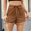 GMXIA Elastic Waist Drawstring Casual High Waist Raw Edge Denim Shorts for Women