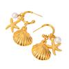 Stainless Steel Summer Beach Vintage Starfish Shell Earrings for Women Pearl 18K Gold Plated Statement Waterproof Zircon