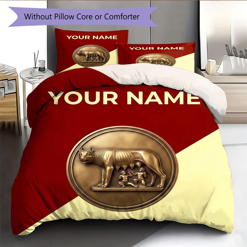 Nome Personalizzato, Fantasia AS Roma Biancheria da Letto Decorazione Casa Regalo di Compleanno ( 1 copripiumino + 2 federe, senza imbottitura),merchandising per fan.
