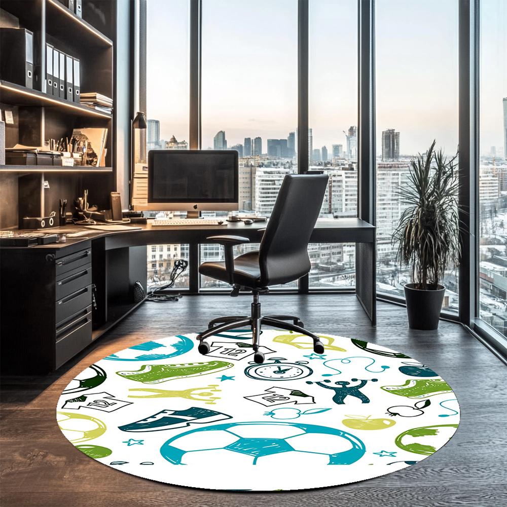 Soccer Printed Round Rug Carpet Chair Rug Area Rug Entryway Doormats,for Office Chair Living Room Bedroom Kitchen Room.