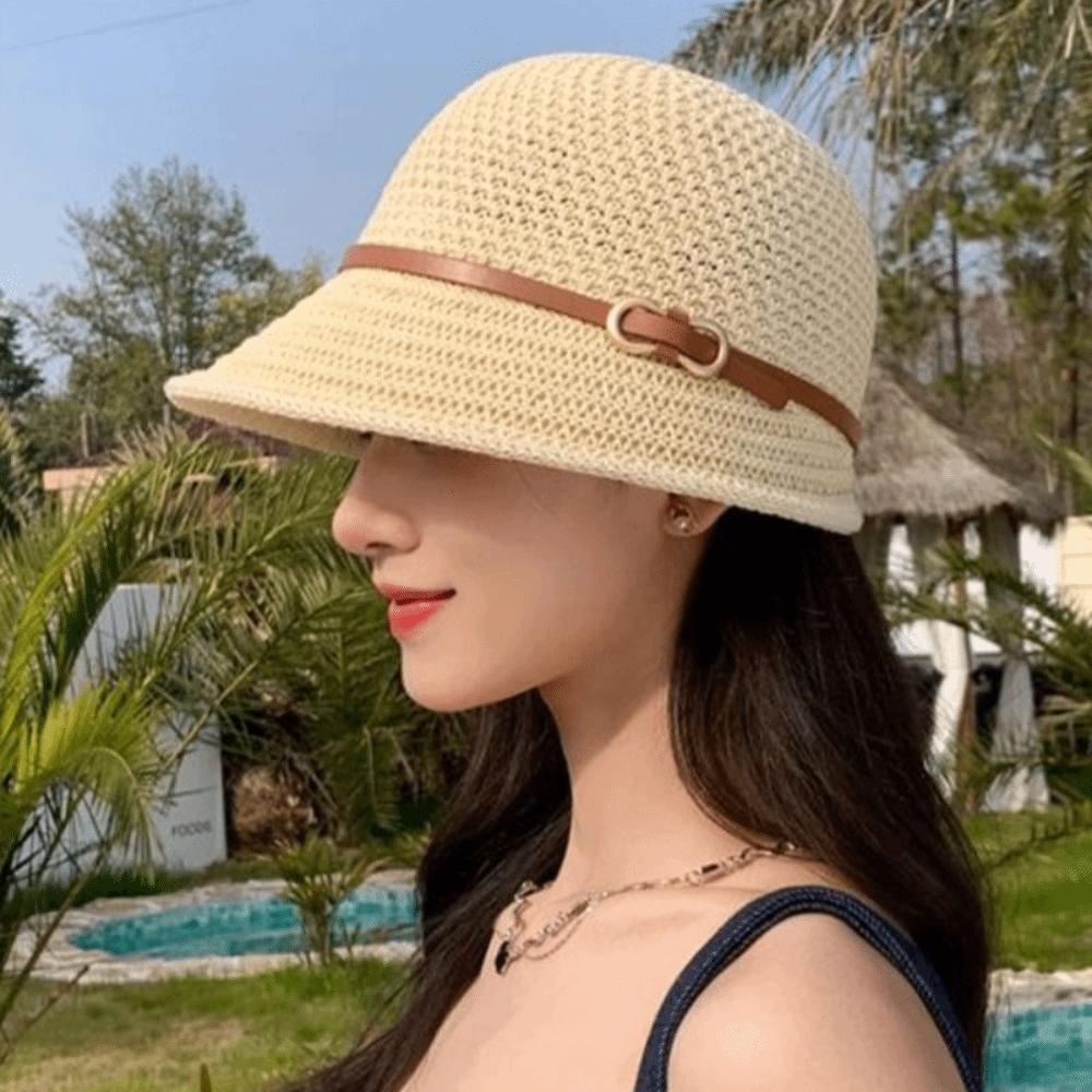 Fashion Wide Brim Straw Bucket Hat Breathable Lightweight Sun Hat Uv Protection Beach Hat Outdoor