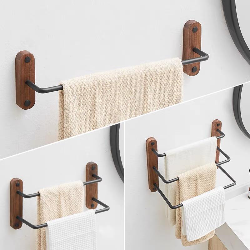 Walnuss Badezimmer Handtuchstange Wandmontierter Handtuchhalter Schwarz Aluminium Handtuchaufhänger Toilettenhandtuchhalter 30-50cm Mehrfachstangen-Aufhänger