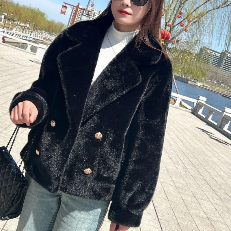 New Imitation Mink Fleece Fur Jacket Autumn and Winter Thickened Fur Integrated European Mink Fleece Short Lapel Jacket
