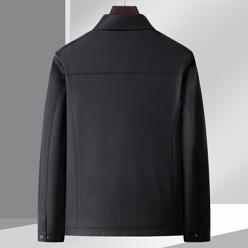 Spring and Autumn New Chinese Men's Leather Jacket Lapel Spring and Autumn Leather Clothes Jacket Warm Dad's Executive Jacket
