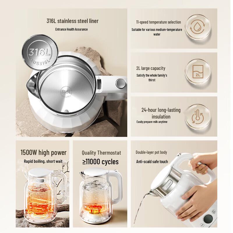 Midea Artist 2L Electric Kettle with 11-Level Temperature Control
