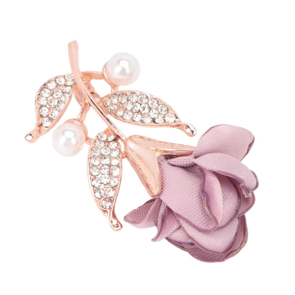 Brosche Rosenmuster Perle Strasslegierung Baumwolle Exquisite Retro Brosche Anstecknadel für Mantel Anzug Schal Helllila