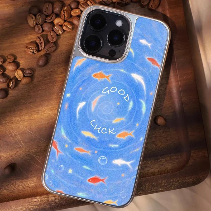 Good luck koi fish school for Apple iPhone16/17Pro mobile phone case 14 creative 13 matte PC15 men and women