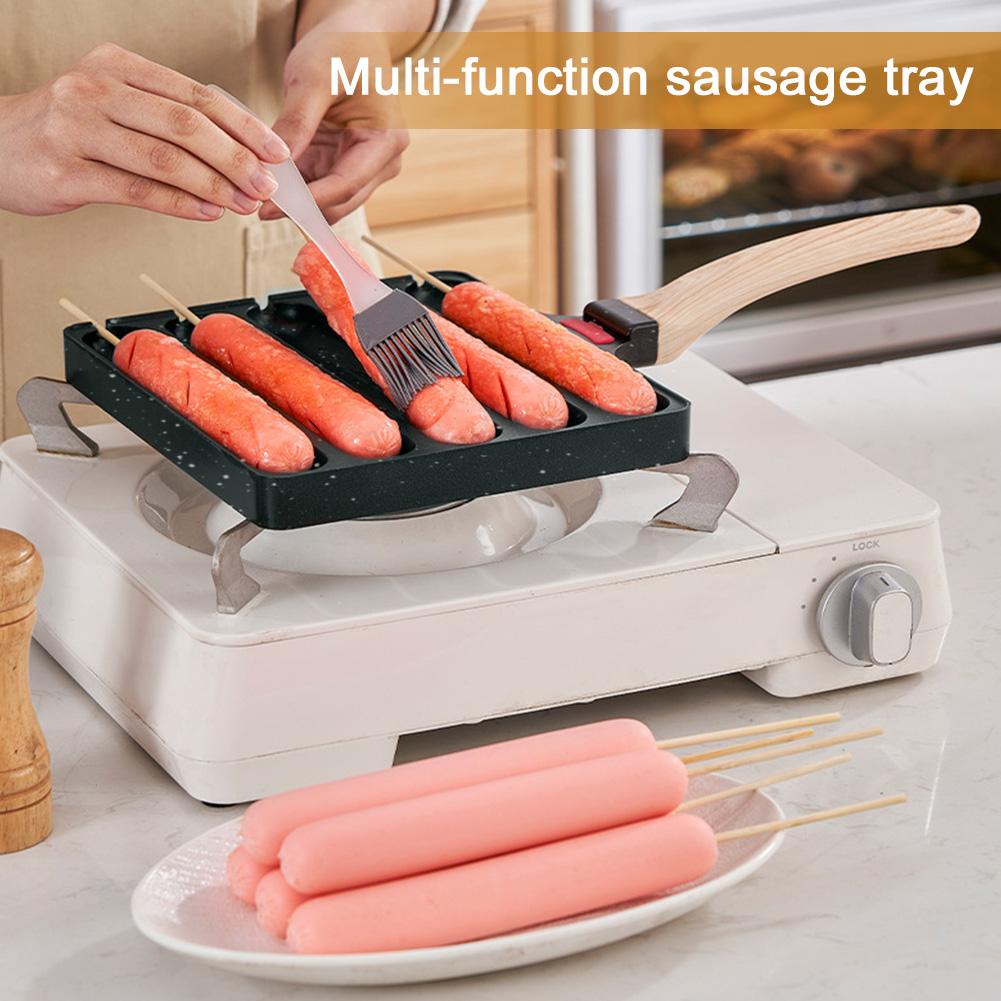 5 Grids Sausage Cooking Tool Pre-Seasoned Grilled Sausage Pot Hot Dog Pan Sausage Fry Pan for Outdoor Kitchen Breakfast