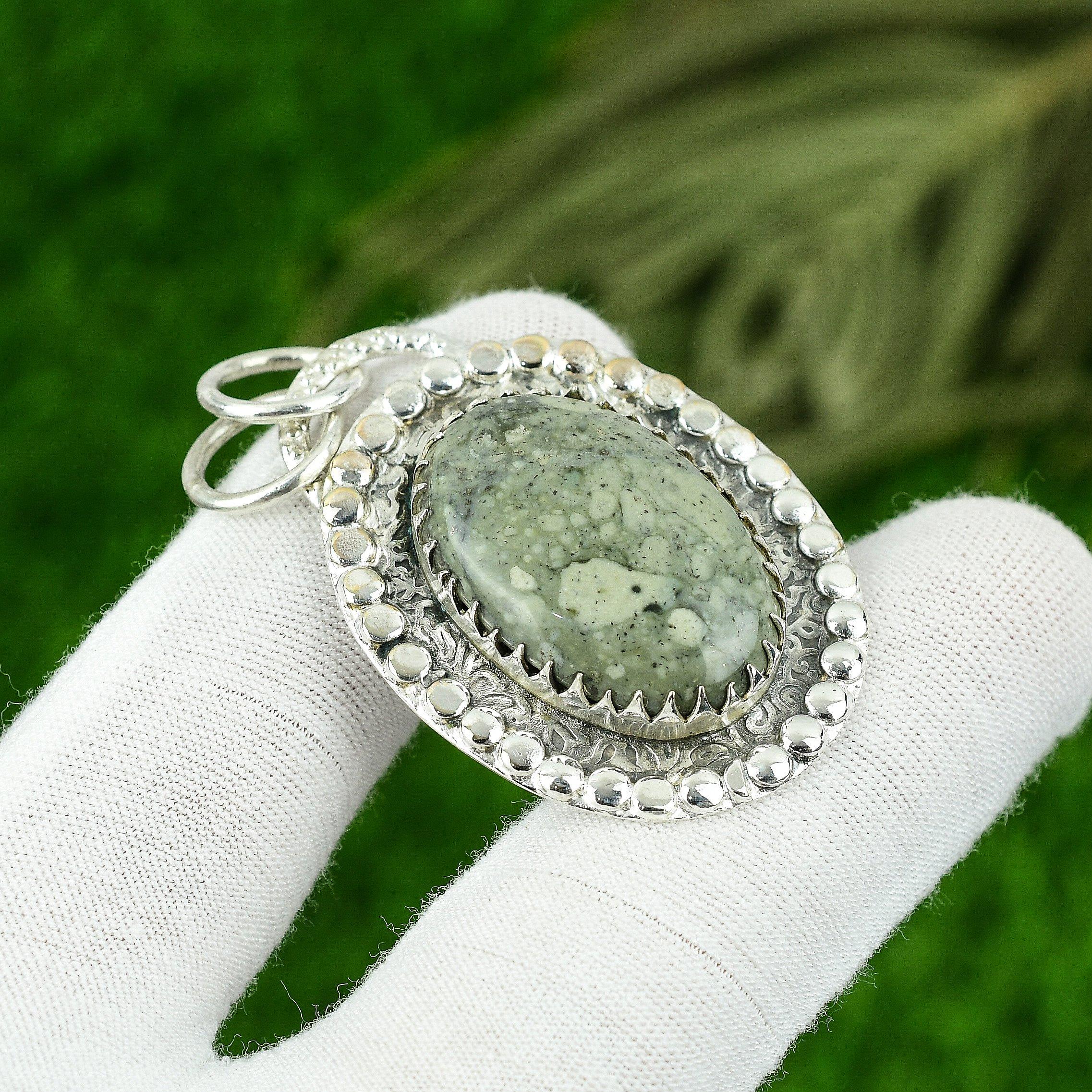 

925 Silver Oval Ocean Jasper Stone Sister Wedding Bezel Handmade New Pendant