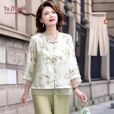 YUZHAOLIN Women's Cotton Linen Chinese Style Short Sleeve Two-Piece Set