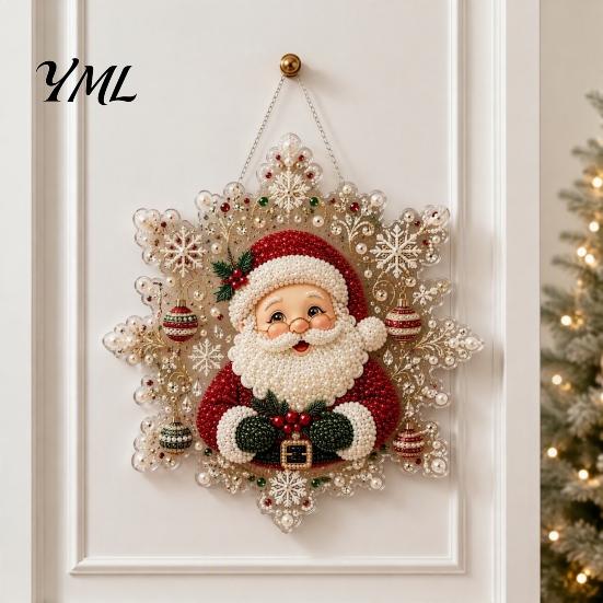 Christmas Tree Hanging Ornaments Acrylic Pendant with Metal Chain, Double-sided Printed 2D Snowflake Romantic Winter Seasonal Decorations Pendant,