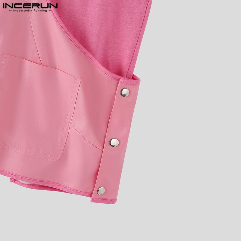 INCERUN Men Sleeveless Front Cross Irregular Casual Patchwork Tank Tops