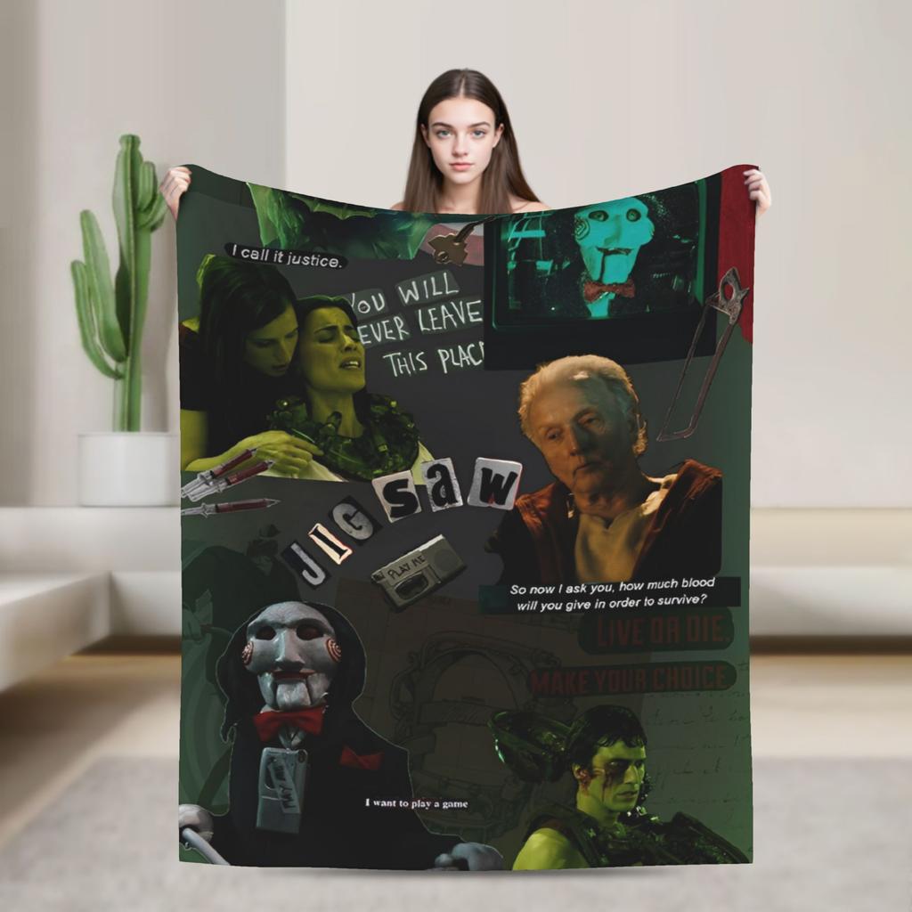 Saw Jigsaw Horrorfilm Mode Decke Fleece Herbst Winter Halloween Gothic Atmungsaktive Dünne Überwurf Mode Decke für Schlafzimmer