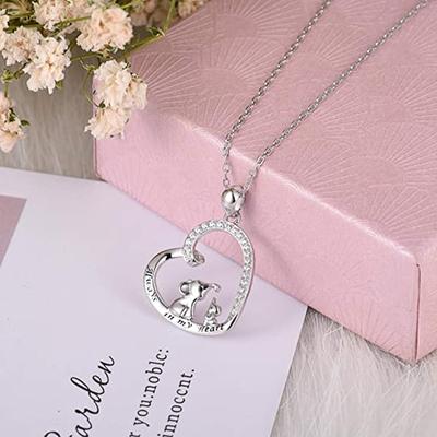 Huitan Anniversary Women Necklace Mom and Child Elephant Design Love Necklace Gift for Mother Silver Color Fashion Neck Jewelry