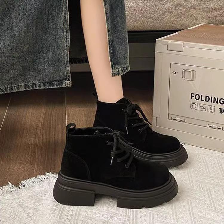 Big head British style retro short boots for women 2025 new autumn thick-soled heightening Maillard brown Martin boots for women