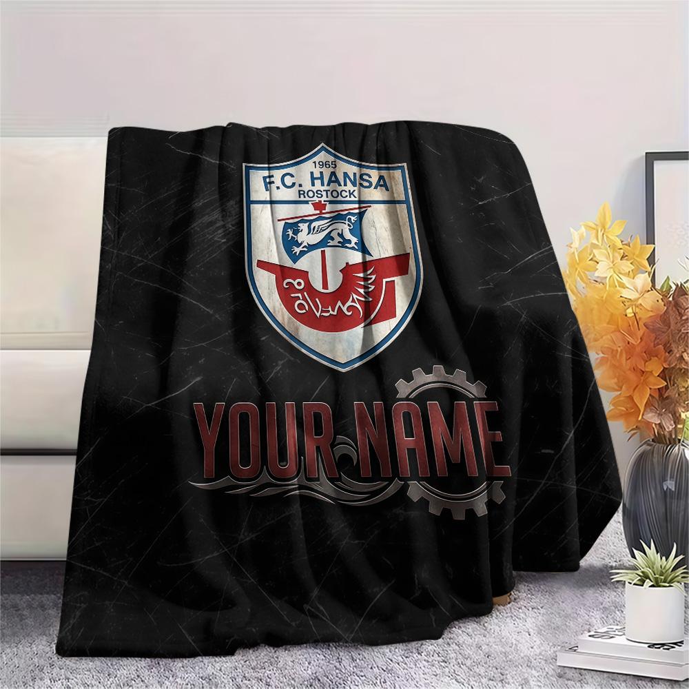 Custom Name FC Hansa Rostock Flannel Blanket, High quality Comfortable for All Seasons, Home Decor, Warmth and Comfort