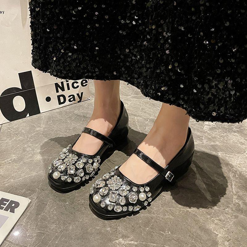French Fairy Style Silver Bright Diamond Mary Jane Shoes Female Inner Height Increase Word with Round Head Ballet Shoes Beautiful Single Shoes