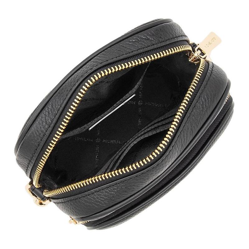 Michael Kors Jet Set Travel Signature Logo Ritssluiting Kalfsleer Schouder Crossbody Tas Medium Dames Zwart