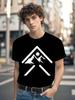 Schweres 100% Baumwolle T-Shirt - Schwarz-Weiß Berg Grafik T-Shirt