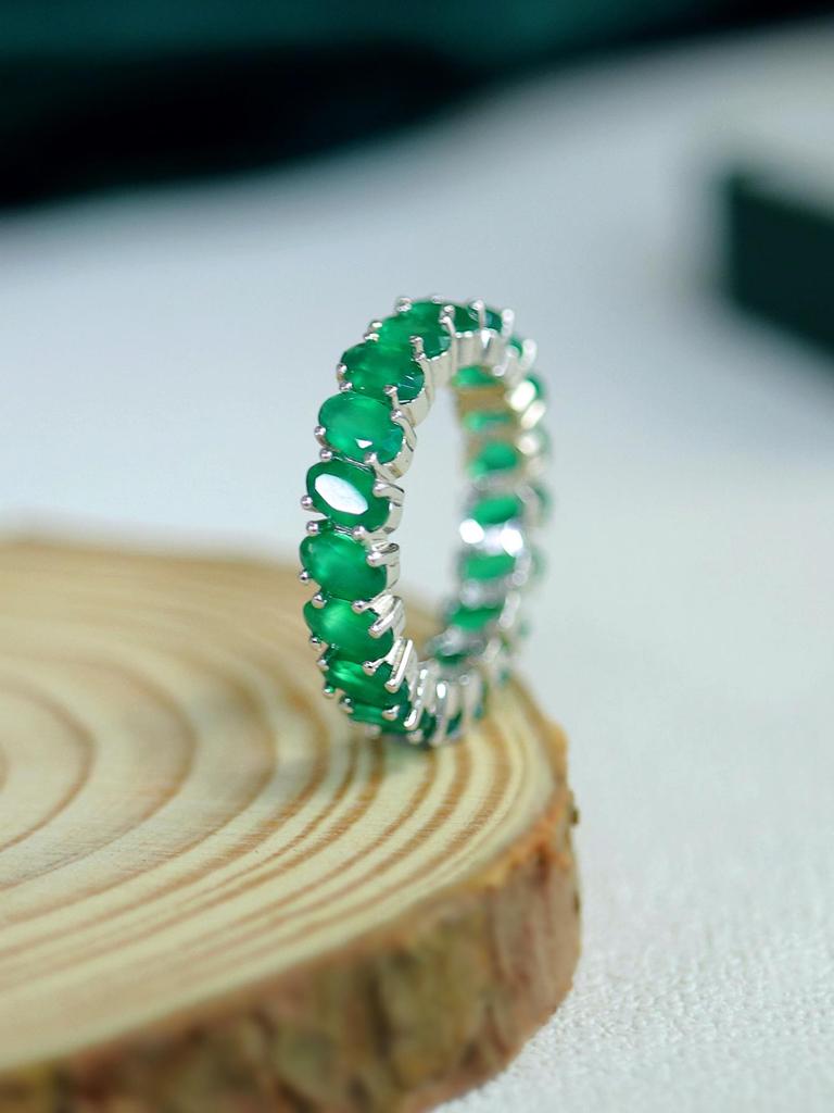 Pierścionek Elernality srebrny pełen kolorowych kamieni szlachetnych: naturalny błękitny topaz, ametyst, zielony agat owalny 3*5mm prosty pierścień