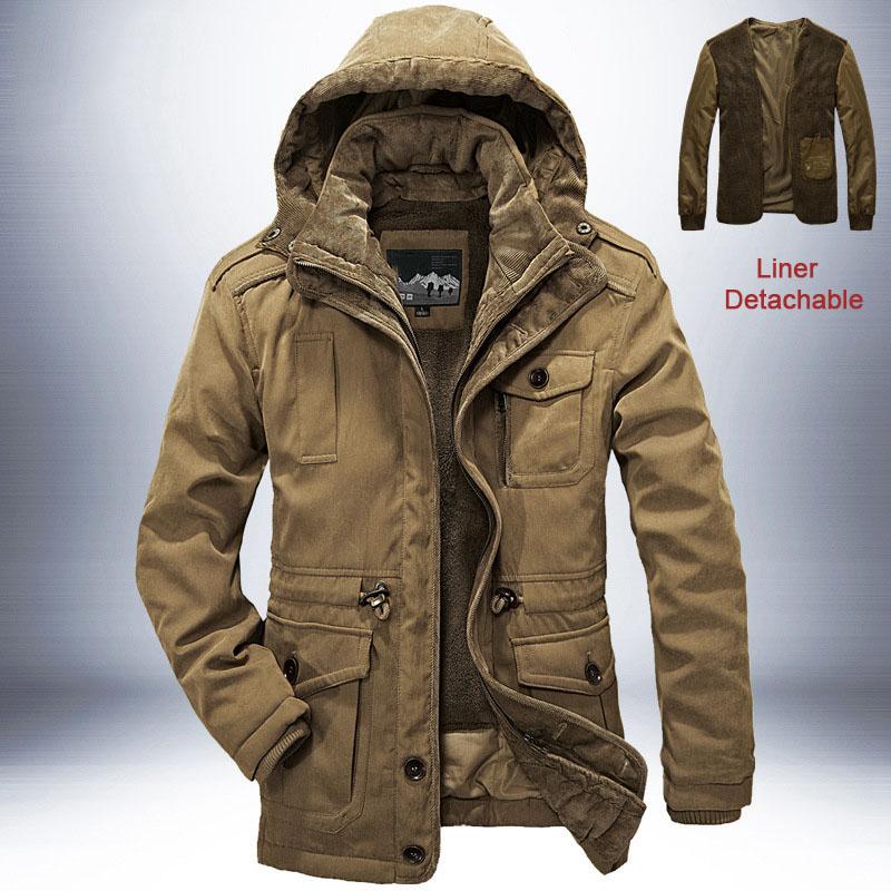 

parkas Outdoor Windbreaker Winter Jacket Men Thick Warm Mens Parkas Quality Cashmere Liner Detachable 2 in 1 Multi-pocket Coats 4XL хаки