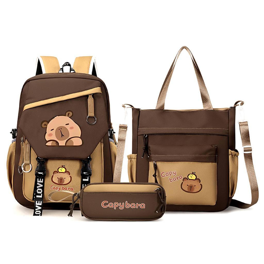 Capybara School Backpack Children School Bags Set Casual 3pcs Daypack Teens Girls Shoulder Bag Book Bag Schoolbag Kids Backpack