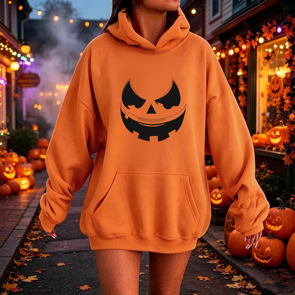 Women's Halloween Printed Hoodie, Casual Fashion Long Sleeve Pullover for Fall Holiday Party