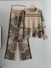Women's Ink Painting Knit Pullover & Wide-Leg Pants Set - Autumn/Winter Casual Two-Piece